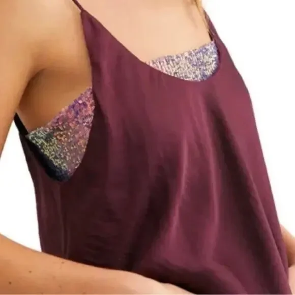 FREE PEOPLE Turn It On Purple Sequin Bandeau/Cami NWT $68 MSRP Size XS - Picture 4 of 10